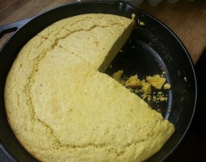 Eric's unfussy cornbread baked in a cast iron skillet