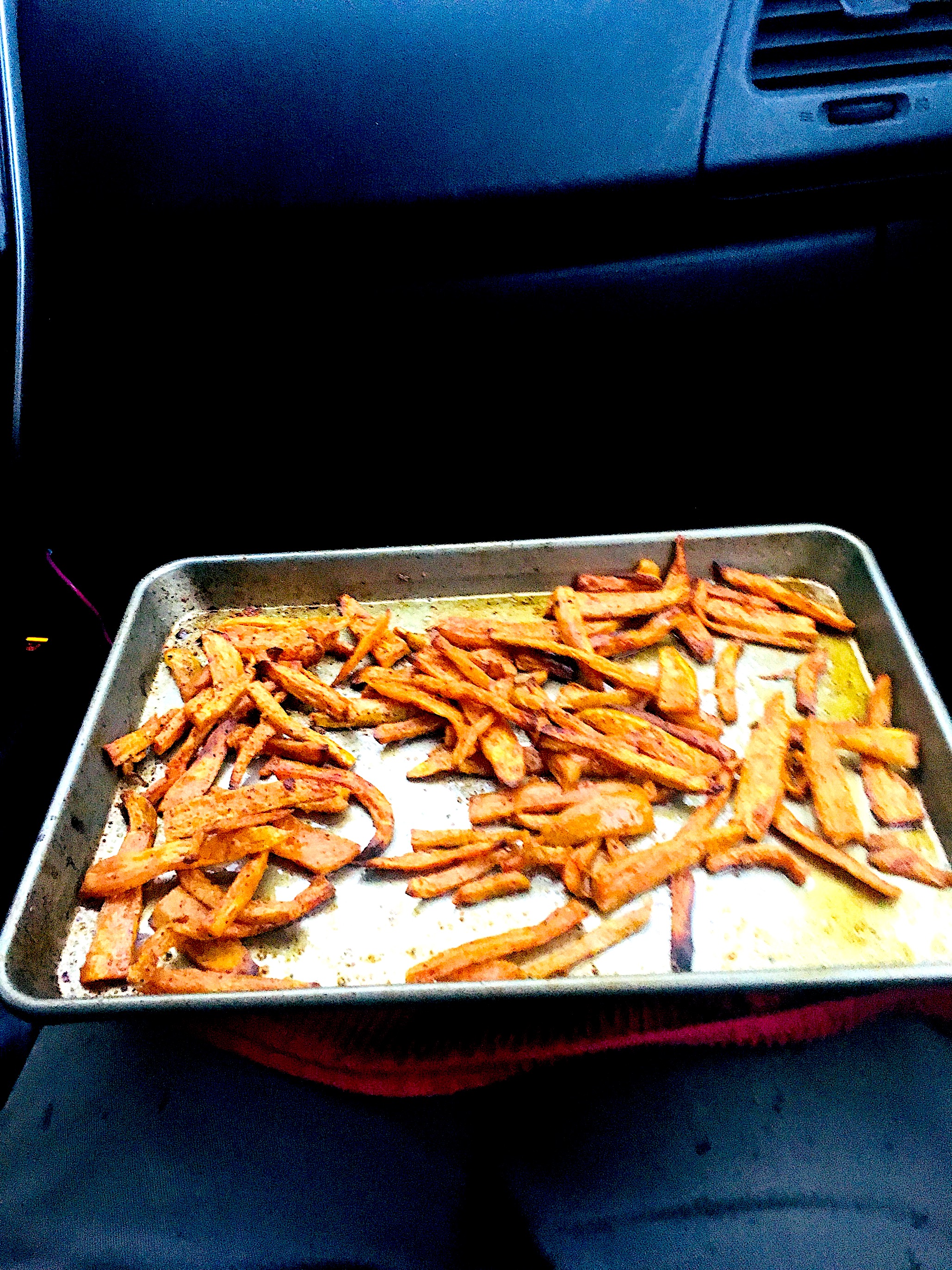 Sweet potato fries, baked with olive oil and salt. Fantastic.