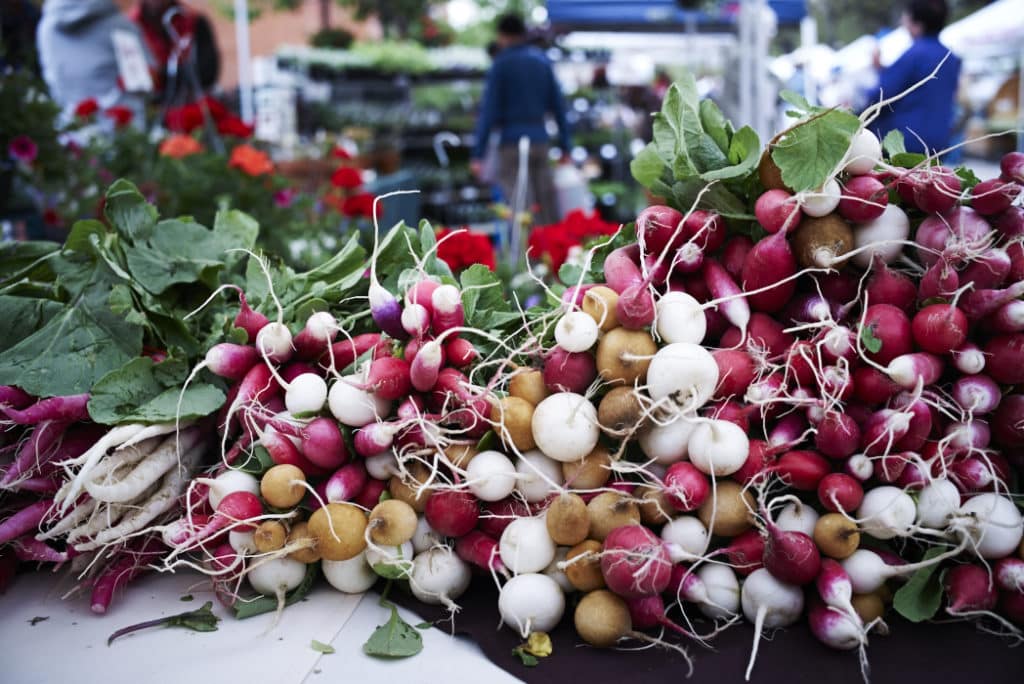 Black Cat Farm Picture of radishes at farmers market. 