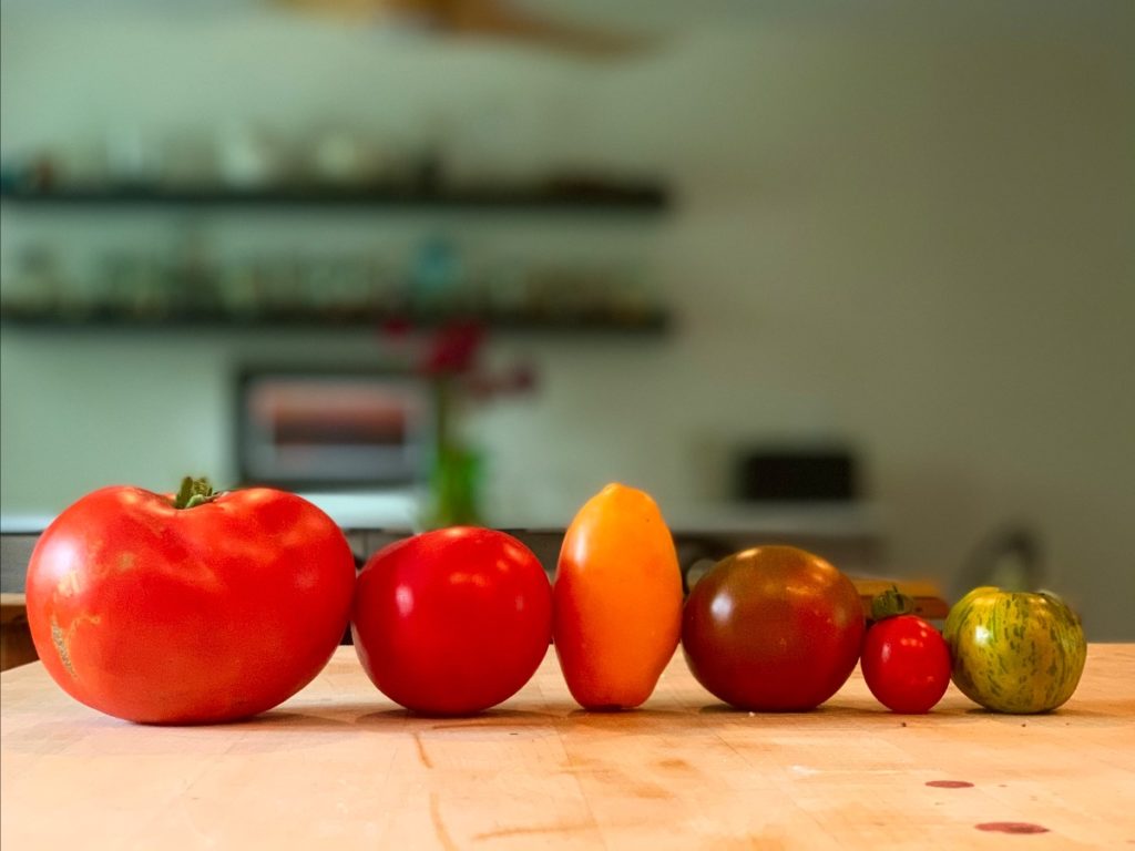 Our first tomato harvest, from the soil-grown plants from our hoop houses, are now available! Cherries, larger tomatoes and green tomatoes are all for sale.